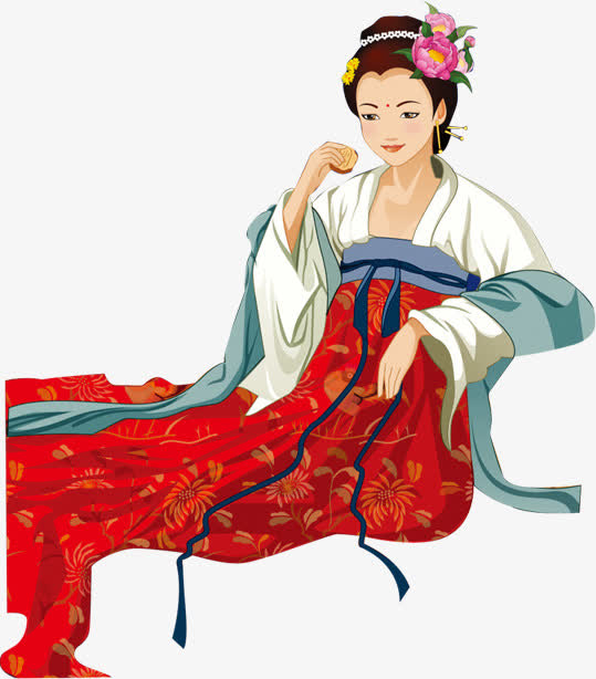 吃月饼的女人中国画中秋素材