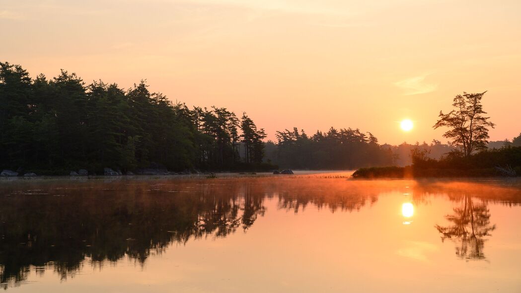 太阳 日落 湖泊 反射 景观 自然 4k壁纸 3840x2160