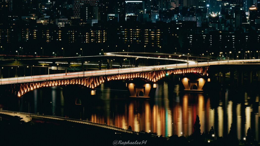 桥梁 河流 建筑物 夜晚 深色 4k壁纸 3840x2160