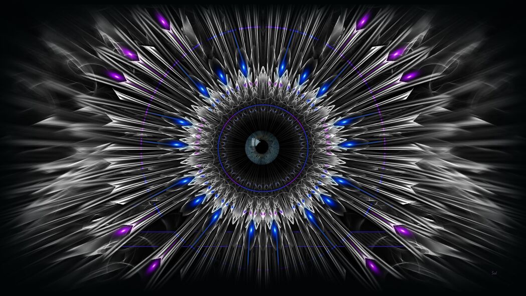 3840x2160 眼睛 分形 线条 蓝色 紫色 抽象壁纸 背景