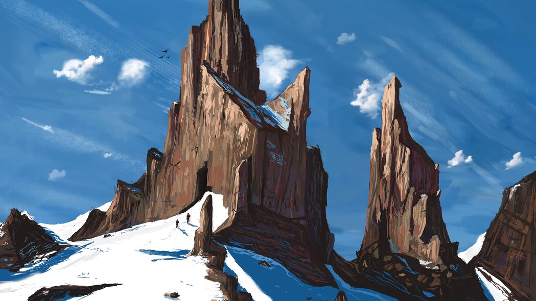 岩石 剪影 旅行 雪 冬天 艺术 4k壁纸 3840x2160