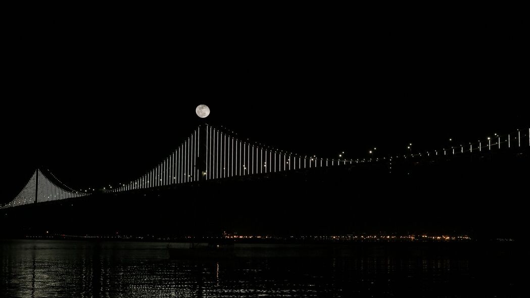 桥 月亮 水 夜晚 黑色 4k壁纸 3840x2160