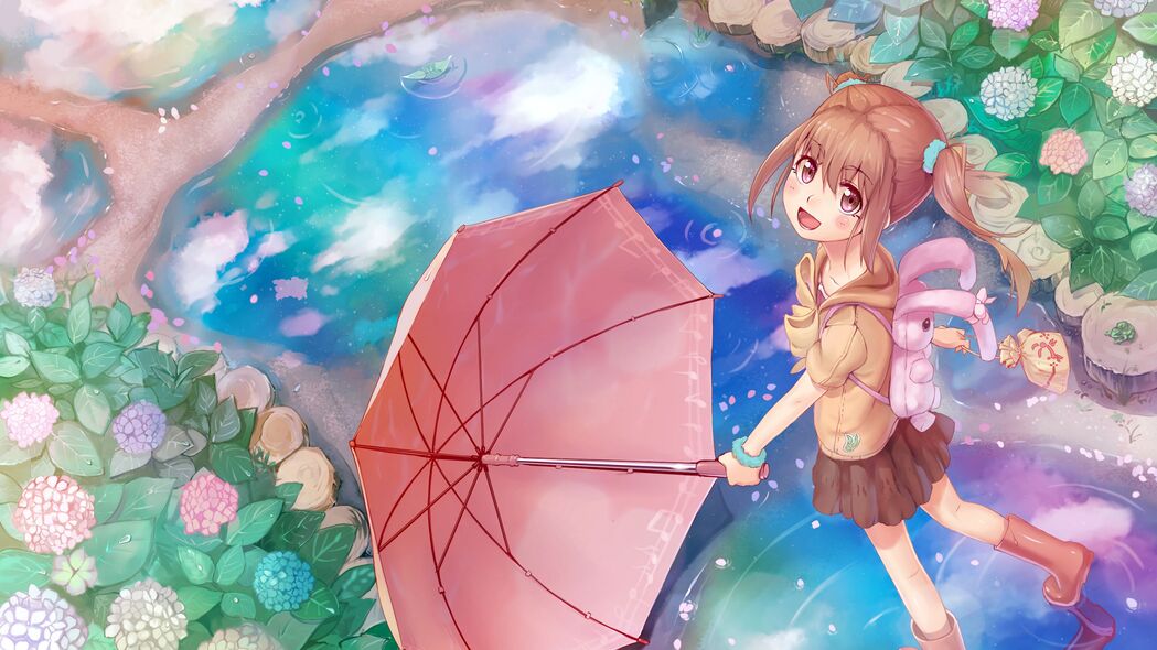 女孩 微笑 雨伞 动漫 艺术 4k壁纸 3840x2160