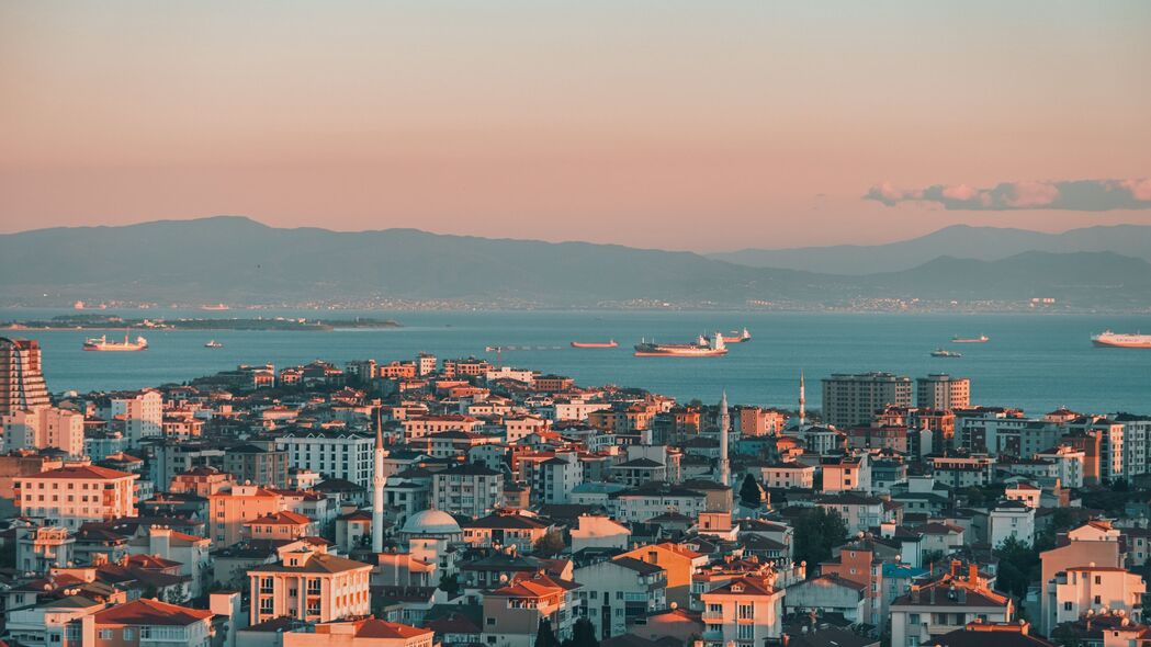 城市 鸟瞰图 海岸 建筑物 伊斯坦布尔 土耳其 4k壁纸 3840x2160
