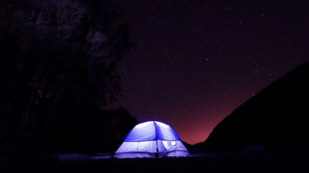 帐篷 光线 夜晚 星星 深色 4k壁纸 3840x2160