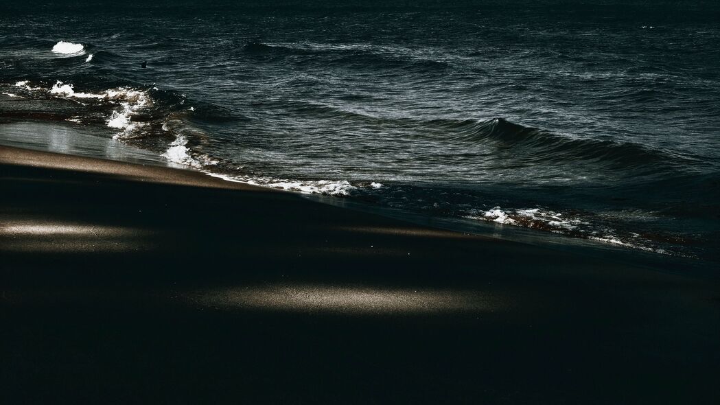 海滩 大海 海浪 风景 深色 4k壁纸 3840x2160