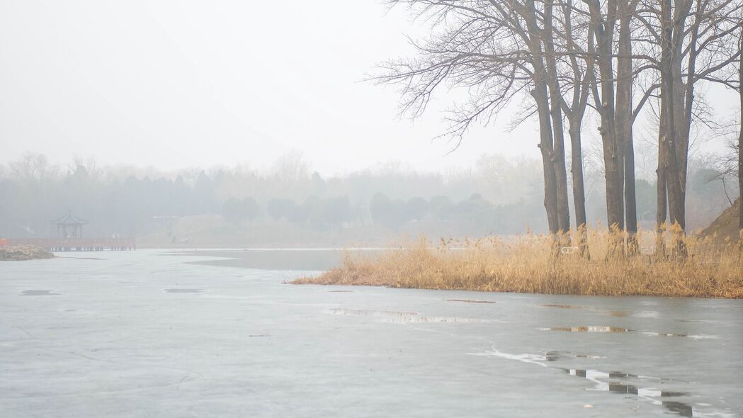 河流映树影，雾锁冰晶间——绝美4K风景壁纸，3840x2160高清下载