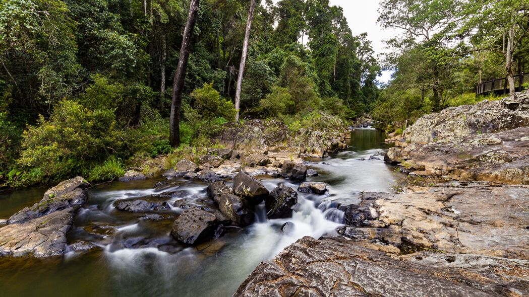 河流 瀑布 森林 树木 自然 景观 4k壁纸 3840x2160