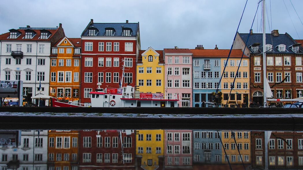 房子 建筑 城市 水 反射 哥本哈根 丹麦 4k壁纸 3840x2160