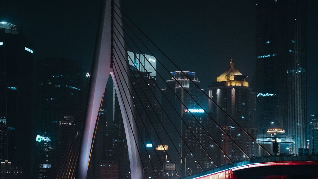 城市 桥梁 建筑 夜晚 灯光 4k壁纸 3840x2160