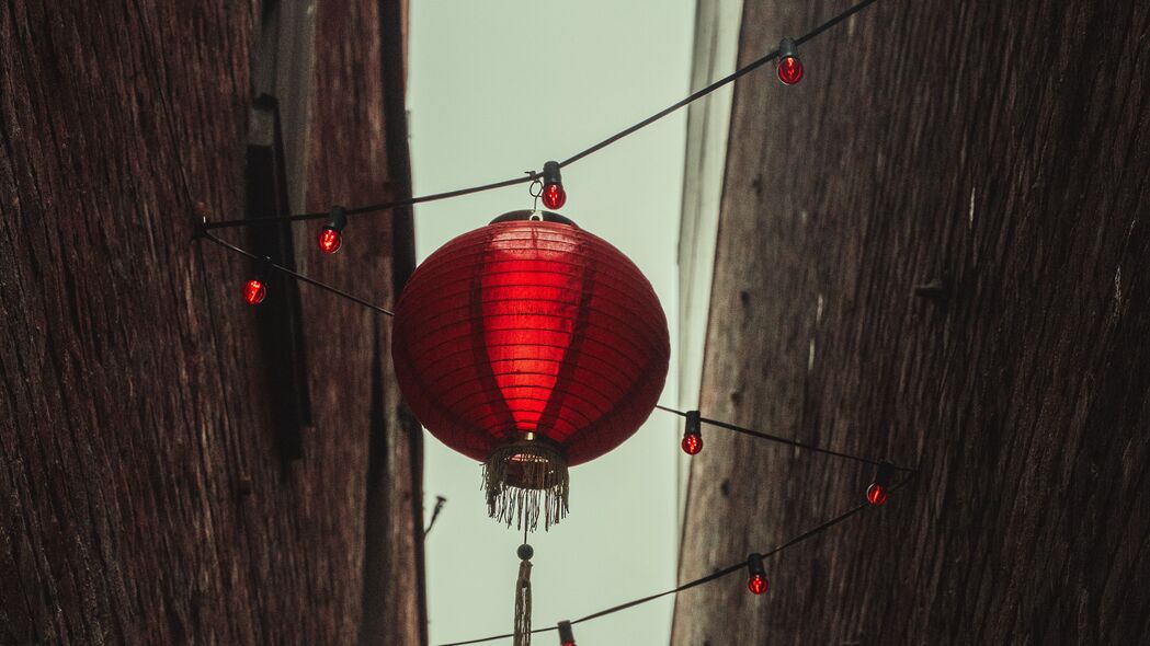 中国灯笼 灯笼 花环 建筑物 红色 4k壁纸 3840x2160