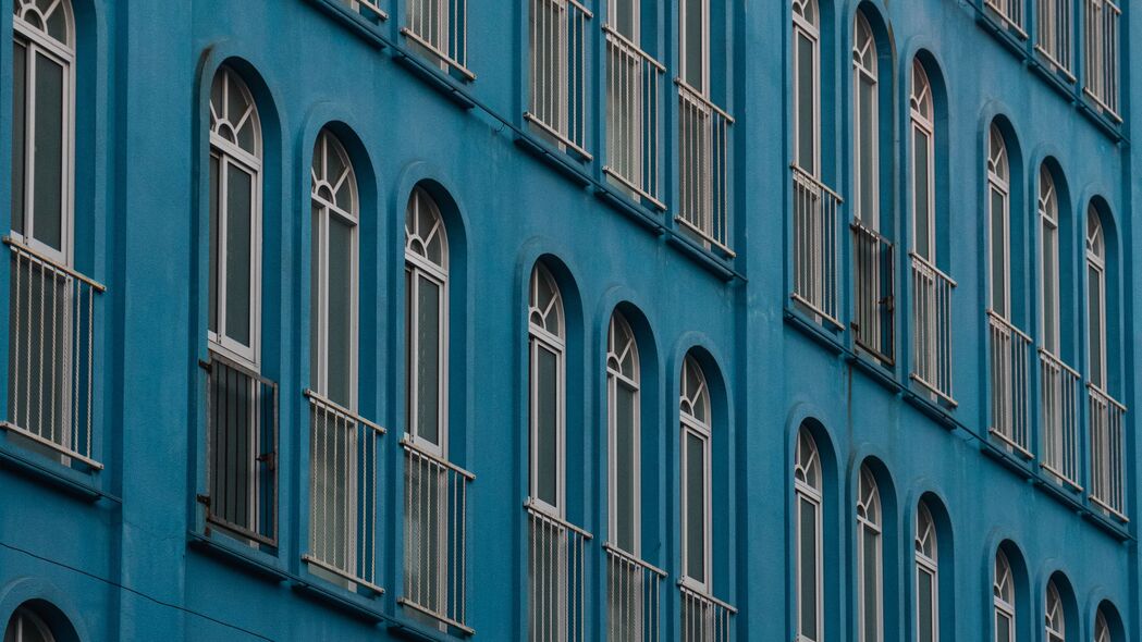 建筑 立面 窗户 建筑 蓝色 4k壁纸 3840x2160