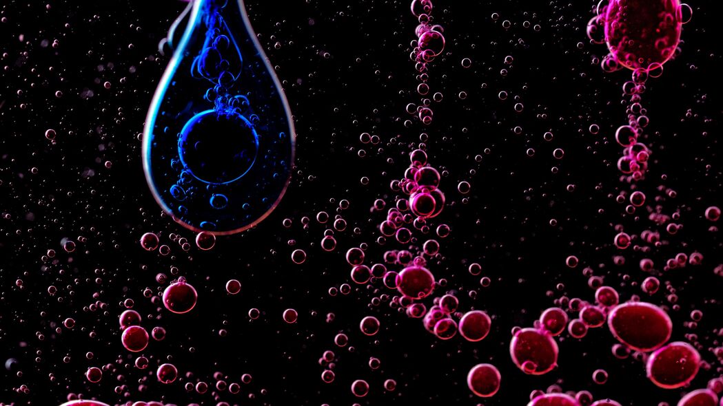 液体 气泡 滴 抽象 粉红色 蓝色 4k壁纸 3840x2160