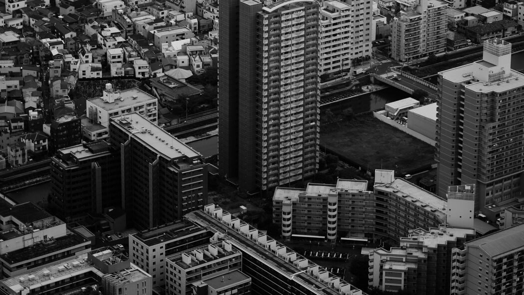 城市 建筑 鸟瞰图 建筑 黑白 4k壁纸 3840x2160