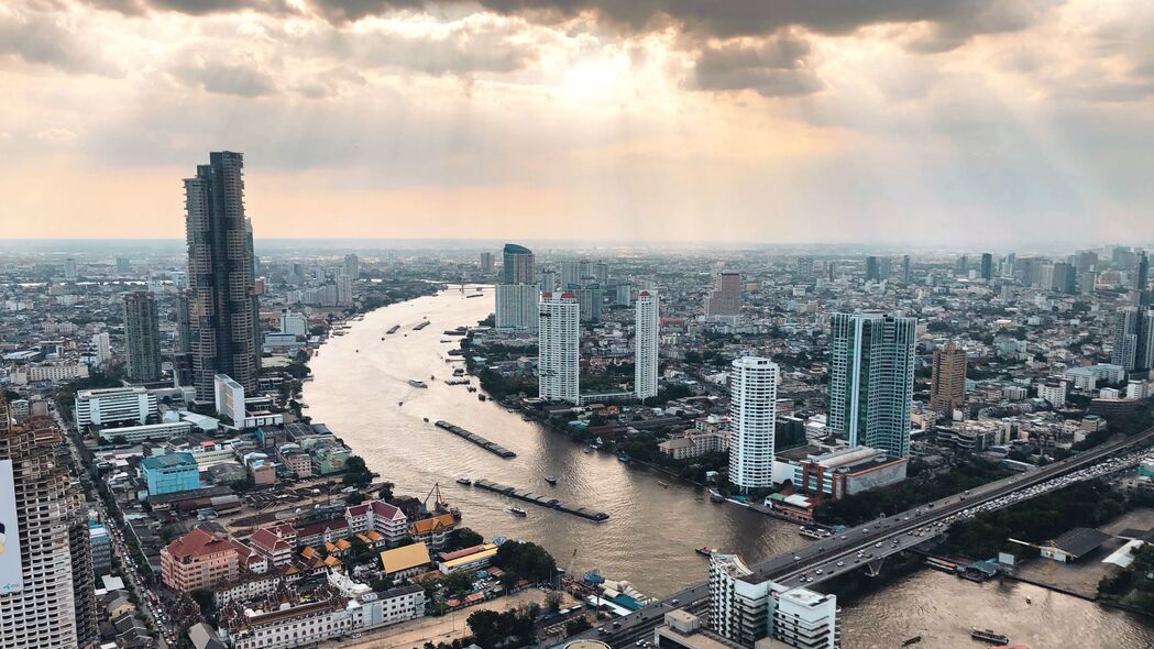 城市 鸟瞰图 建筑物 河流 天际线 曼谷 4k壁纸 3840x2160