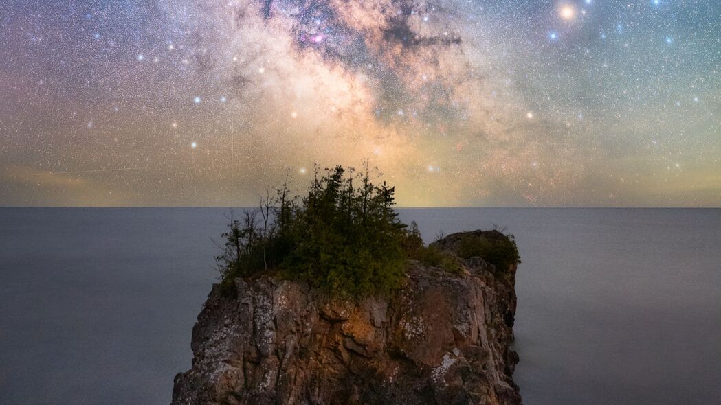 岩石 海洋 银河 星星 天空 夜间 4k壁纸 3840x2160