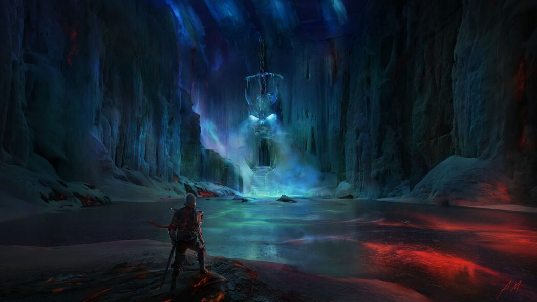 3840x2160 骑士 湖 洞穴 城堡 恐怖 幻想 艺术壁纸 背景