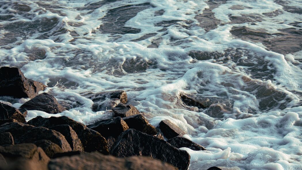 海岸 石头 水 波浪 自然 4k壁纸 3840x2160