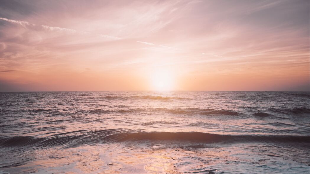 海洋 海浪 海滩 地平线 日落 4k壁纸 3840x2160