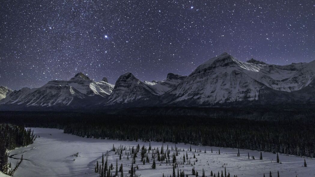 山脉 雪 冬天 星星 夜晚 天空 4k壁纸 3840x2160