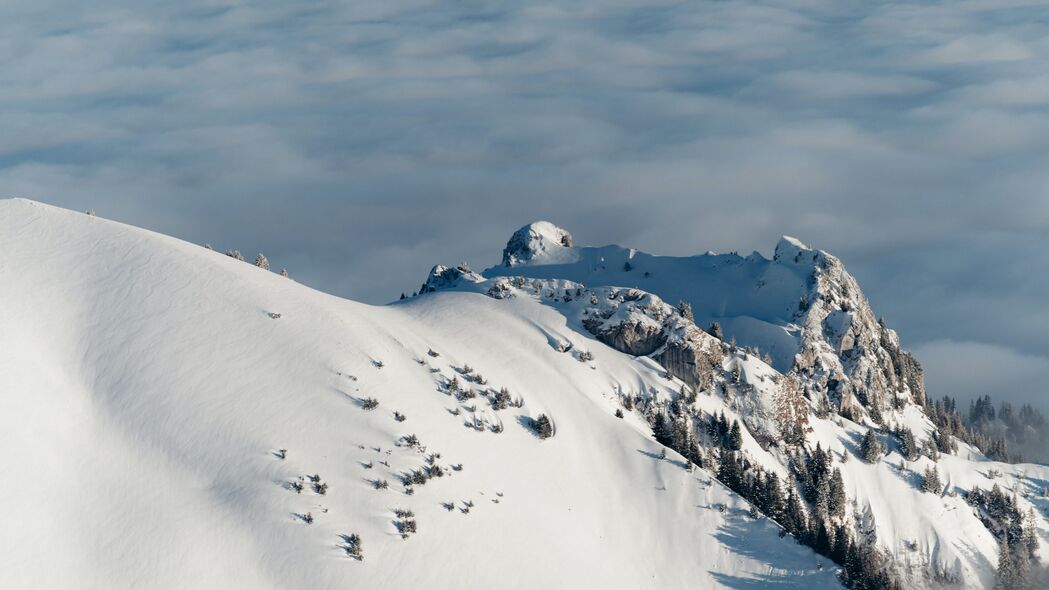 山脉 雪 云 冬天 风景 鸟瞰 4k壁纸 3840x2160