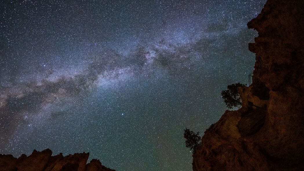 峡谷 岩石 星星 夜晚 天空 4k壁纸 3840x2160