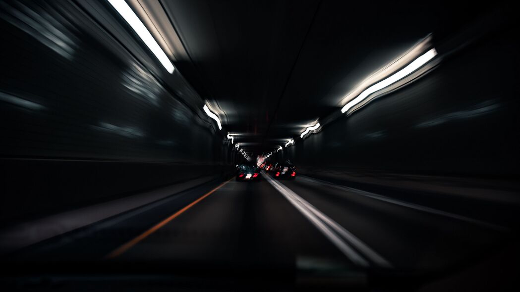 隧道 道路 汽车 速度 模糊 深色 4k壁纸 3840x2160