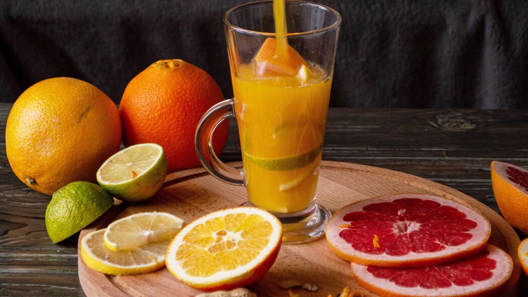 果汁 饮料 玻璃 水果 柑橘 4k壁纸 3840x2160