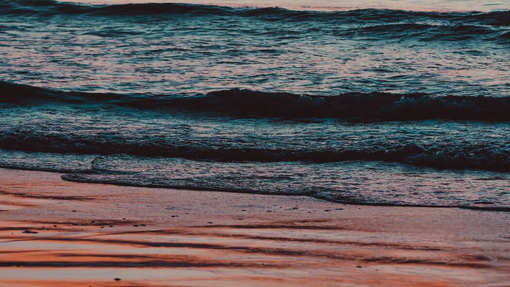大海 海滩 海浪 日落 4k壁纸 3840x2160
