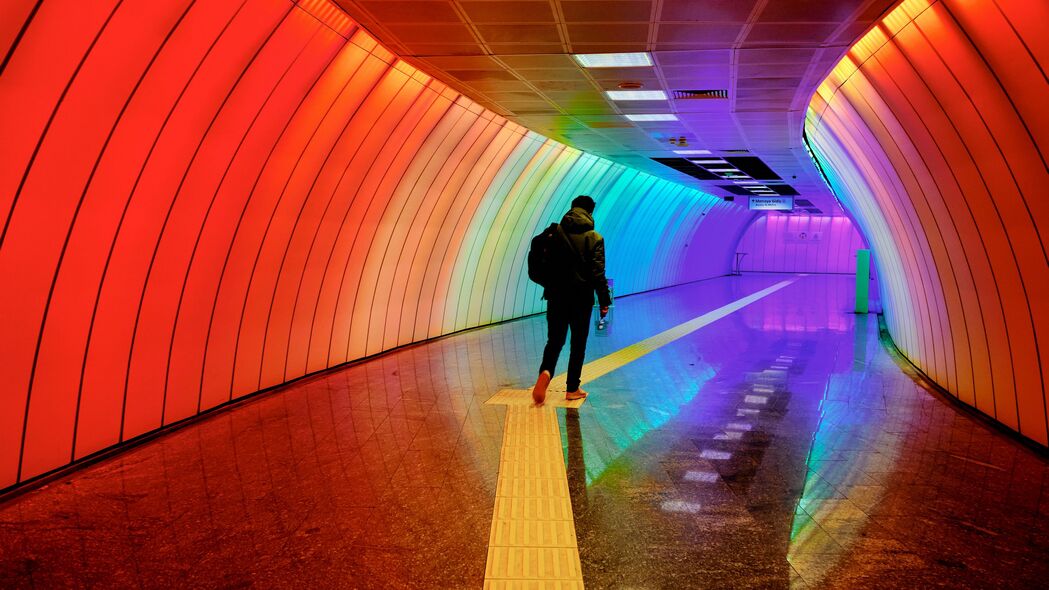 人 隧道 背光 彩色 彩虹 4k壁纸 3840x2160