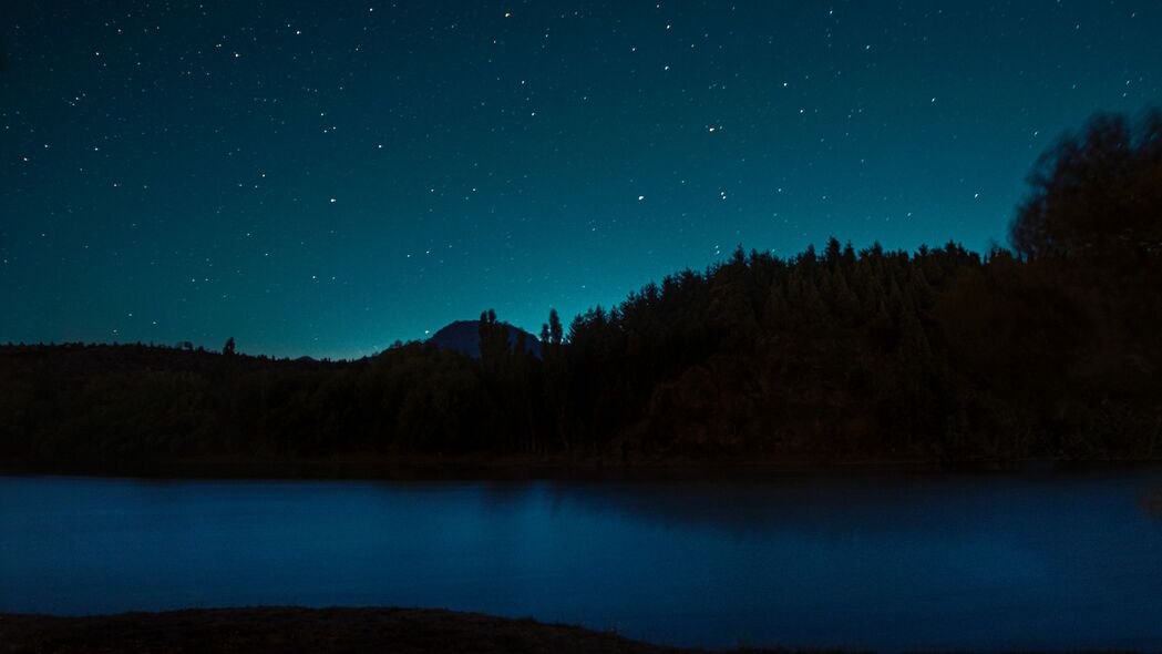 夜晚 星星 湖泊 树木 风景 4k壁纸 3840x2160