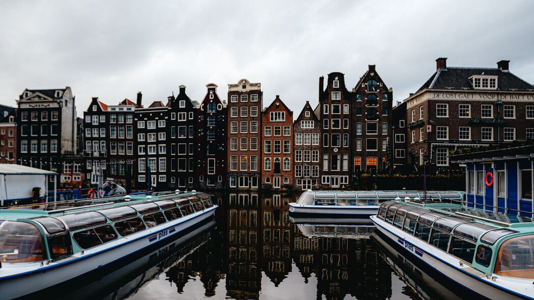 城市 建筑 建筑 河流 船只 阿姆斯特丹 4k壁纸 3840x2160