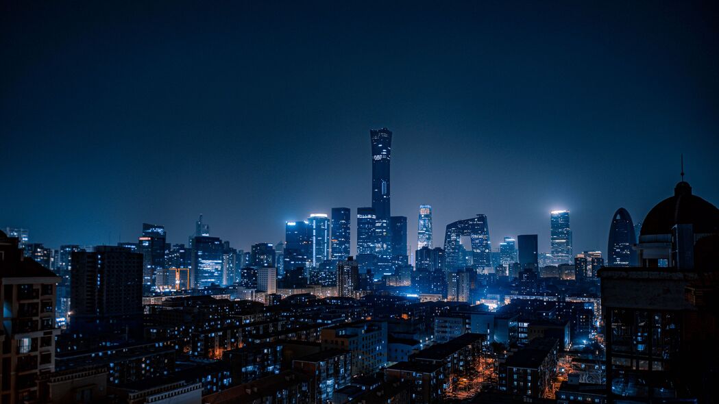 城市 鸟瞰图 建筑 夜晚 灯光 北京 中国 4k壁纸 3840x2160