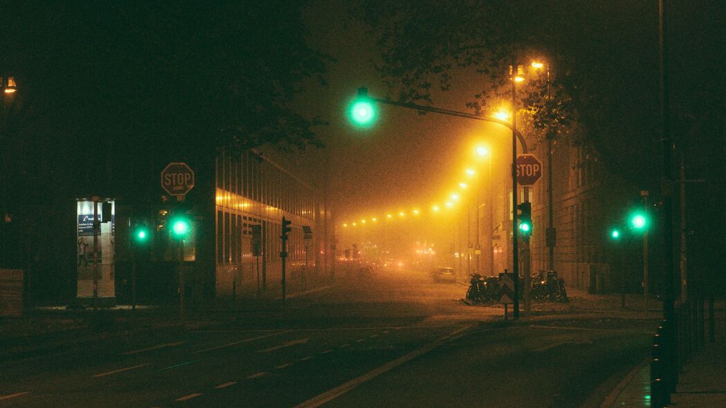 夜晚街道灯光照明，深色4K超清壁纸，3840x2160高清背景图片下载