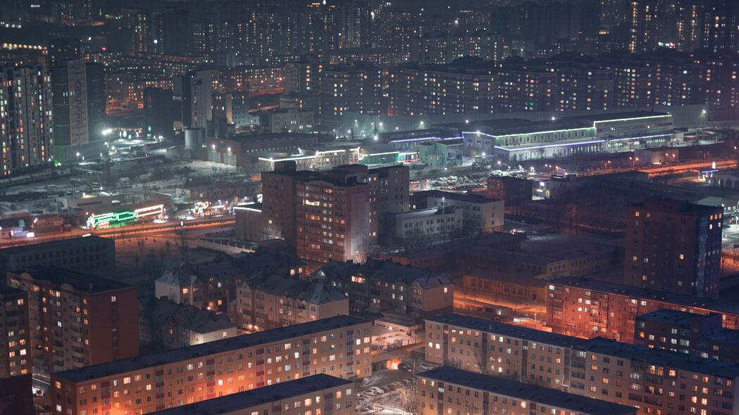 建筑 城市 鸟瞰图 夜晚 雪地 4k壁纸 3840x2160