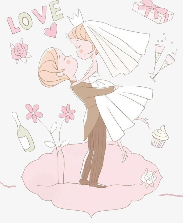 粉色婚礼PNG透明图，情人节节日元素，高清设计素材下载
