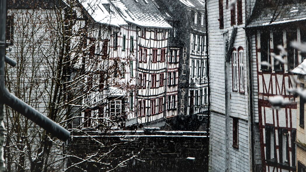 建筑 河流 雪 城市 冬季 4k壁纸 3840x2160