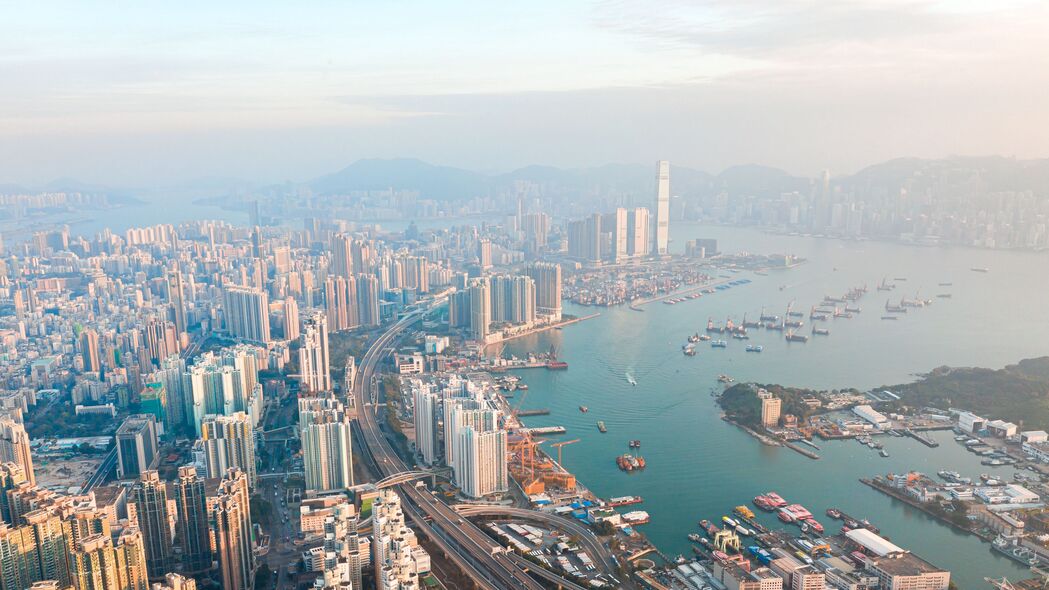 城市 海岸 鸟瞰图 建筑物 摩天大楼 大都市 香港 4k壁纸 3840x2160