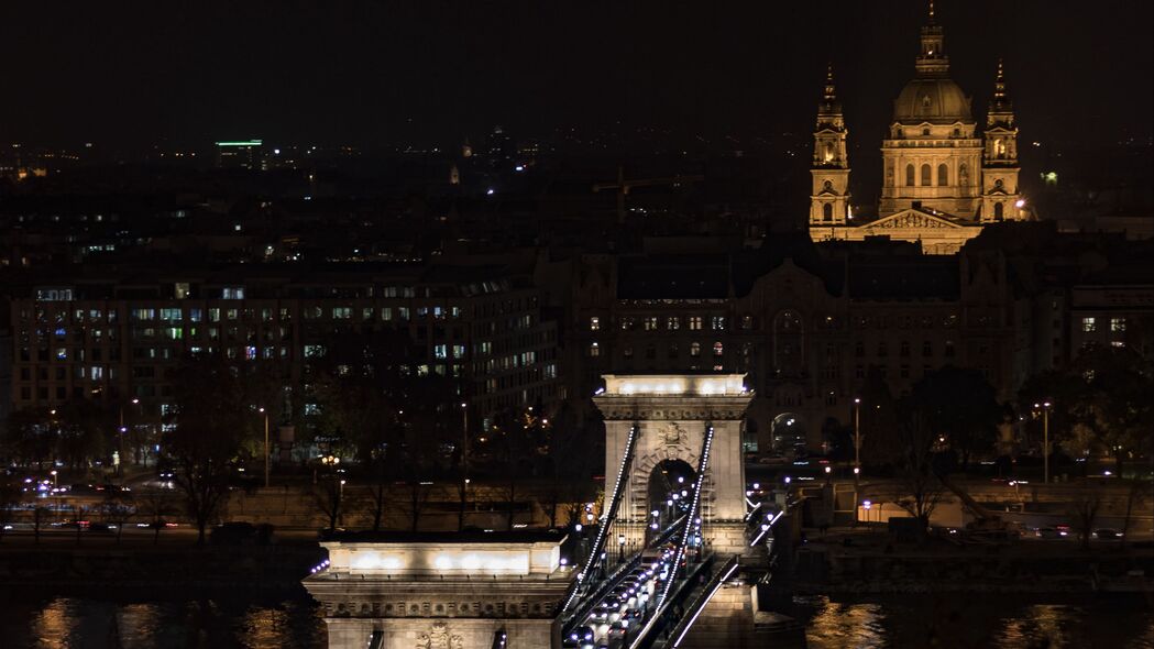 大桥 城市 鸟瞰图 夜晚 深色 4k壁纸 3840x2160