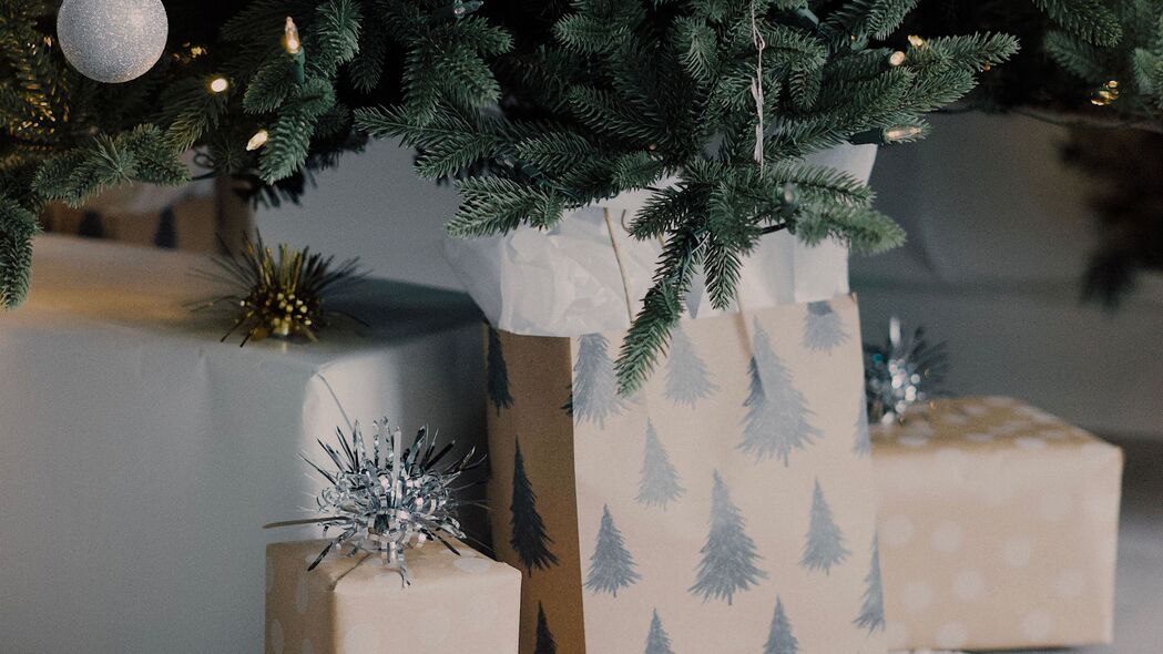 礼物 盒子 树 装饰品 新年 圣诞 4k壁纸 3840x2160