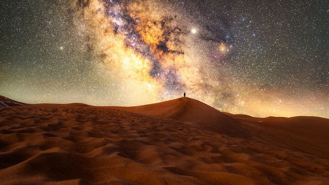 沙漠 剪影 独自 星空 沙子 夜间 4k壁纸 3840x2160