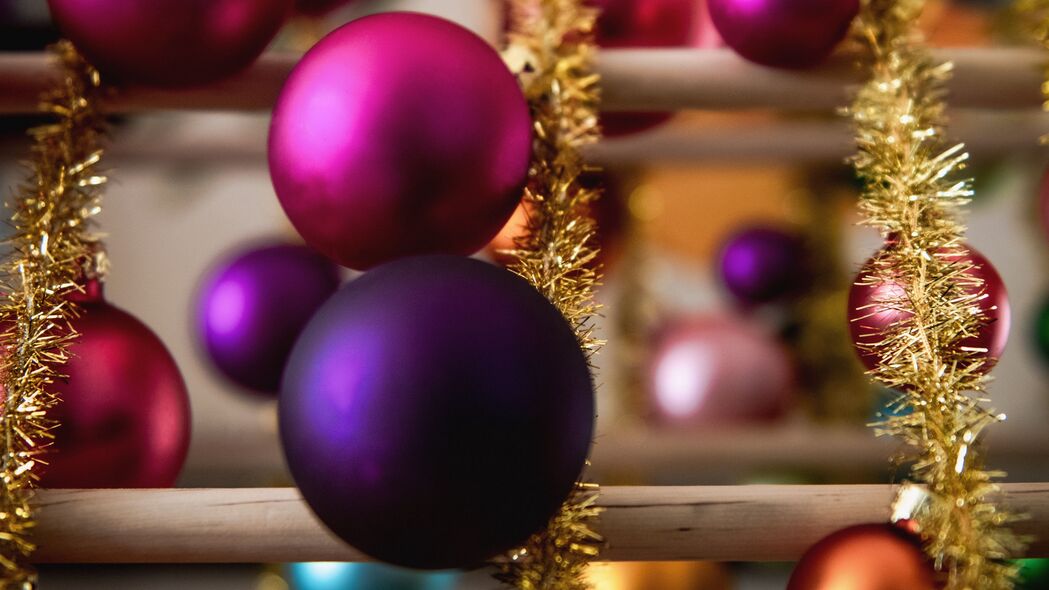 球 金属丝 装饰品 彩色 新年 圣诞 4k壁纸 3840x2160