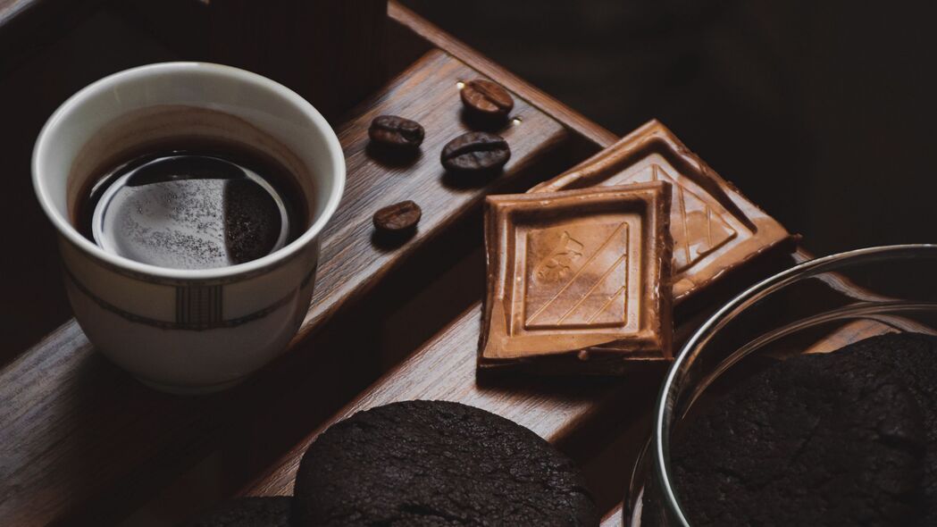 咖啡 饼干 巧克力 黑色 4k壁纸 3840x2160
