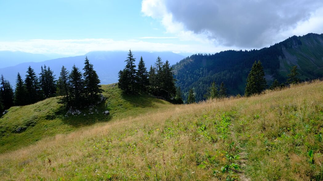 绝美山脉风景，树木葱郁，草地翠绿，高清4K壁纸（3840x2160）免费下载