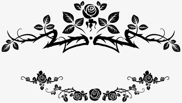黑色玫瑰花法式边框PNG图片