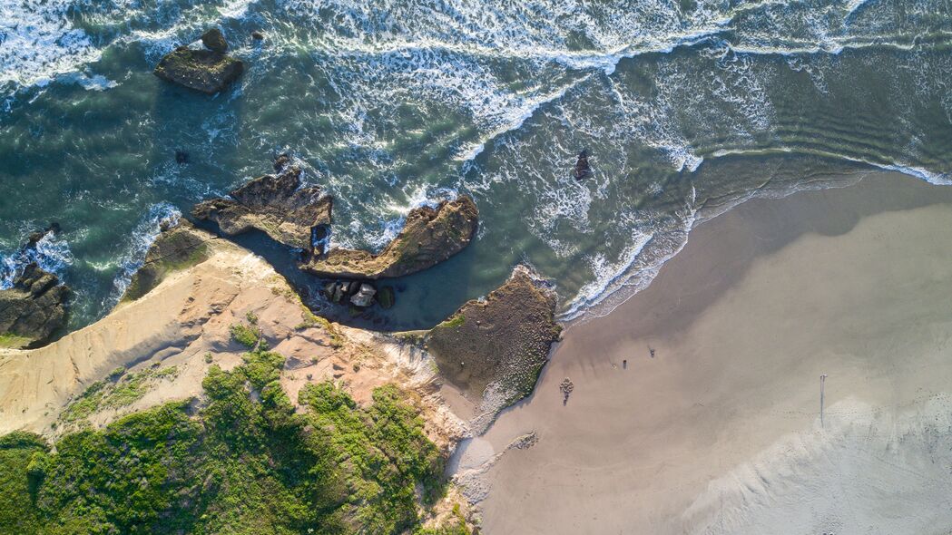 大海 海岸 鸟瞰图 海滩 岩石 水 4k壁纸 3840x2160