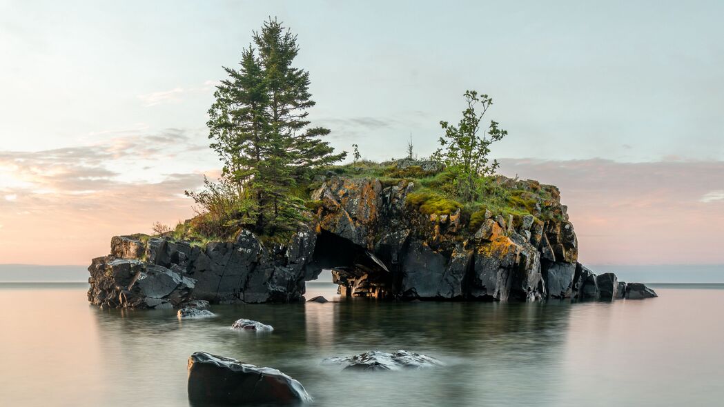 岛屿 岩石 大海 树木 拱形 4k壁纸 3840x2160