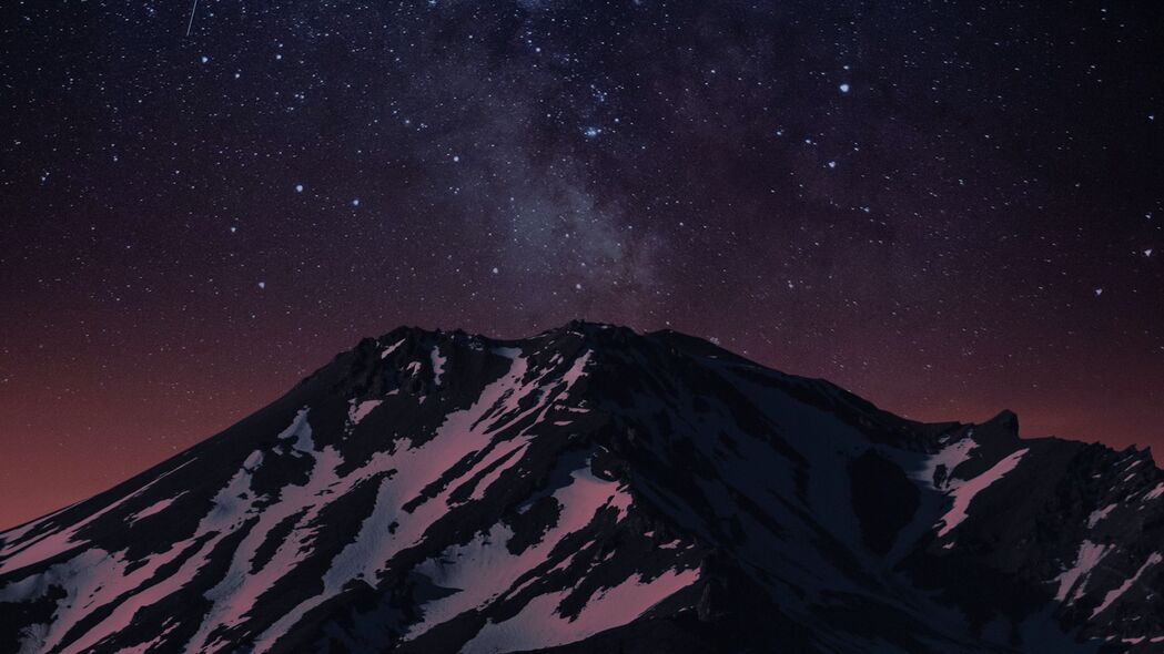 山脉 岩石 雪 星星 夜间 4k壁纸 3840x2160