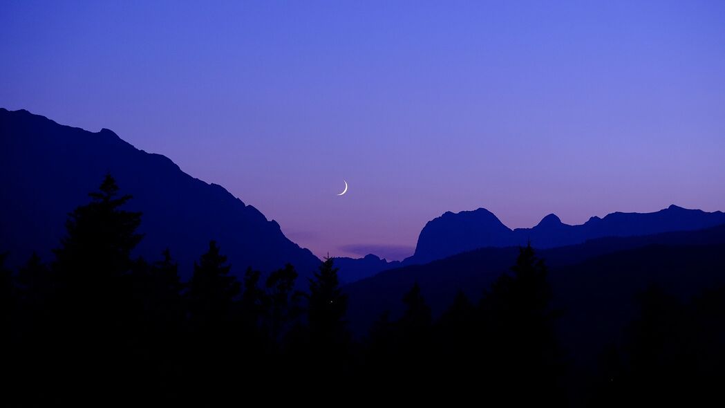 夜晚 月亮 山脉 剪影 天空 4k壁纸 3840x2160