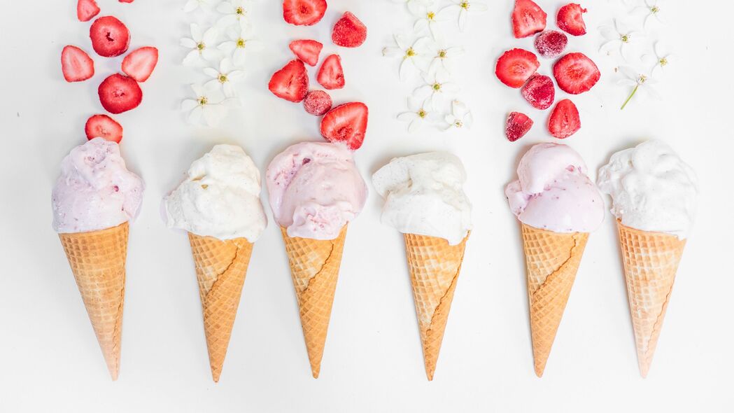 冰淇淋 草莓 花 浆果 4k壁纸 3840x2160